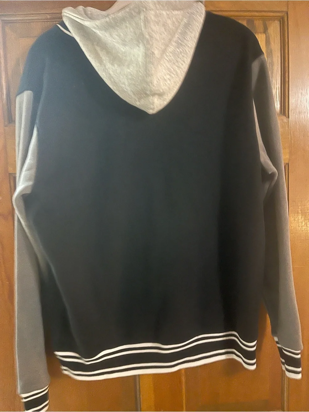 True Religion Black and Gray Varsity Bomber Jacket with Hood